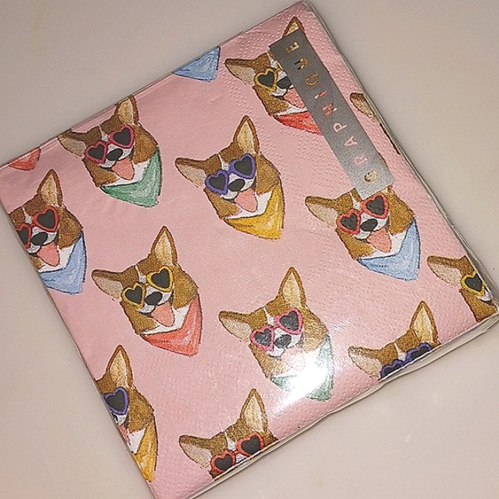 Corgi cocktail napkins. 40 per package. Dog party supplies. 3 ply.